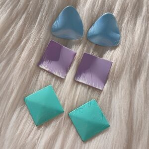 Vintage Earrings Lot 3 Pairs Fashion Jewelry Pastels Purple Blue 80s 90s style